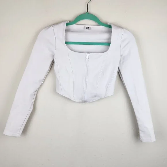 Aritzia Sunday Best Maverick Bustier Long Sleeve Zip Crop Top White sz XS - Picture 3 of 10